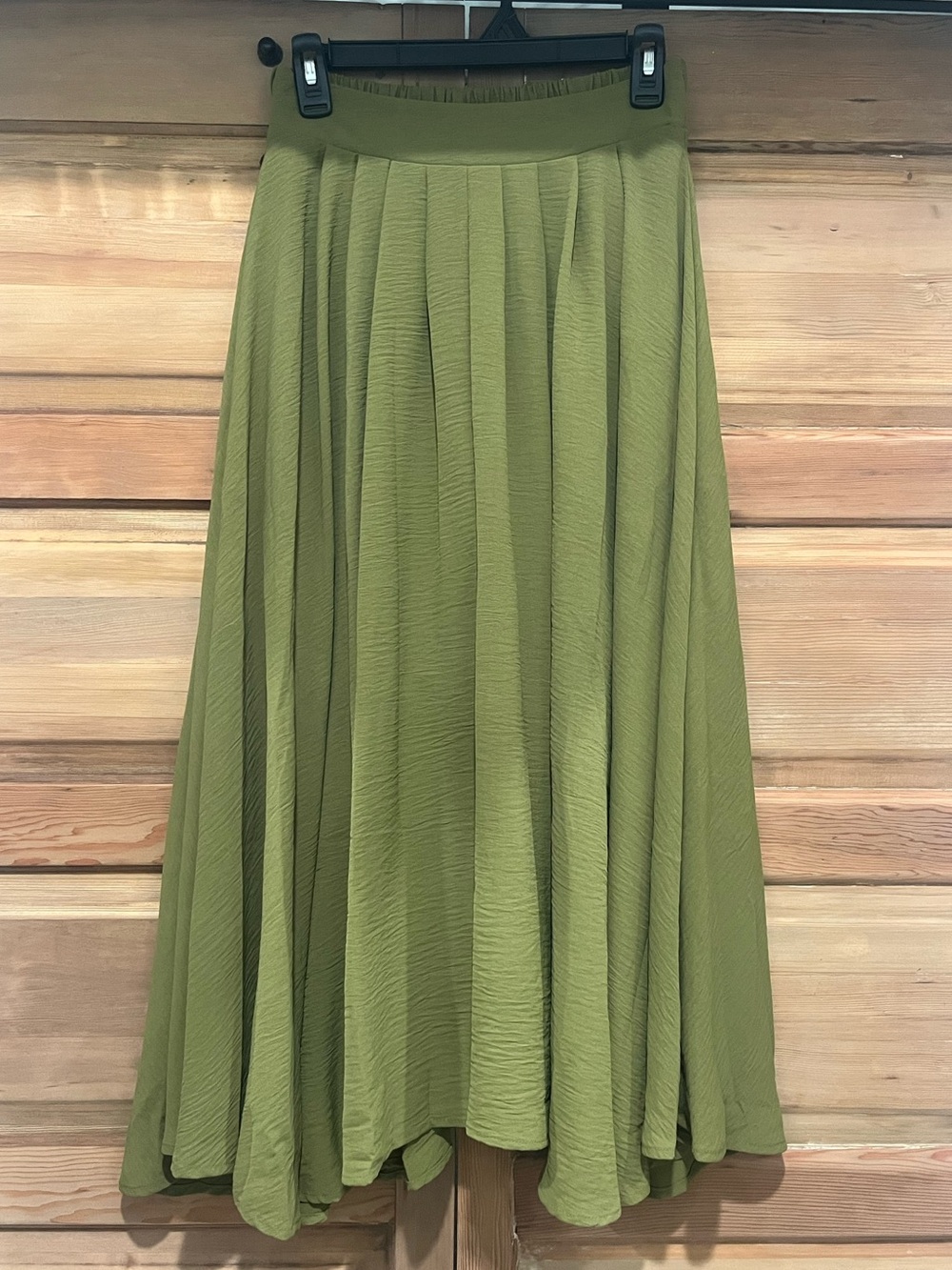 Olive Green Pleated Maxi Skirt - Women